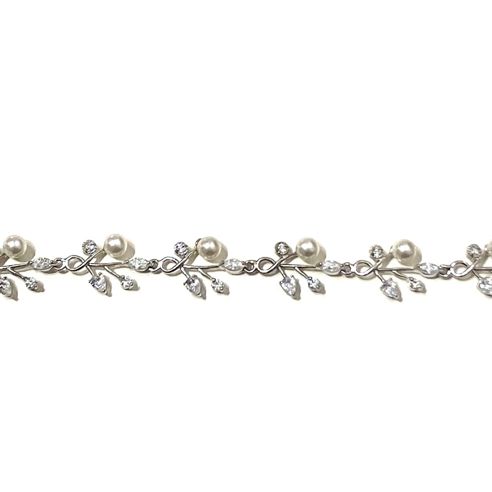 Sterling Silver 925 CZ Faux Pearl Clusters Vines Bracelet 6” - Picture 8 of 8